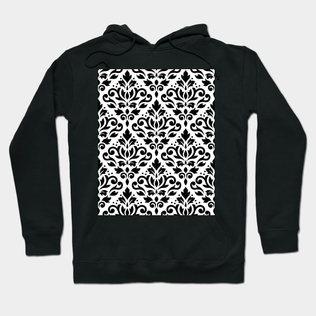 Scroll Damask Pattern BW Hoodie by NataliePaskell